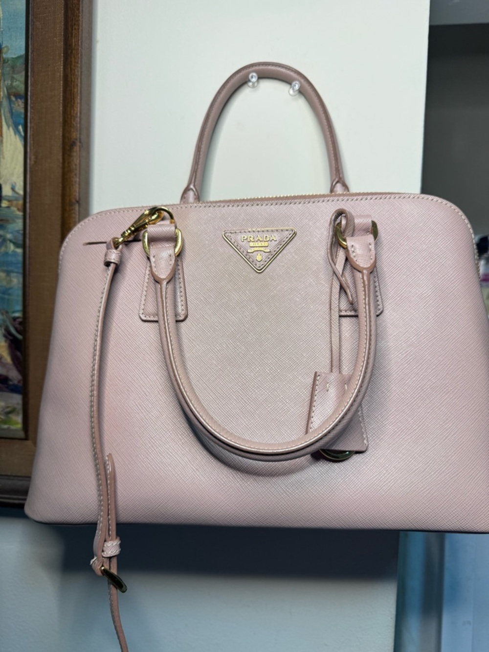 Prada Double-Handle Saffiano Satchel in Blush Pink - Picture 2 of 16